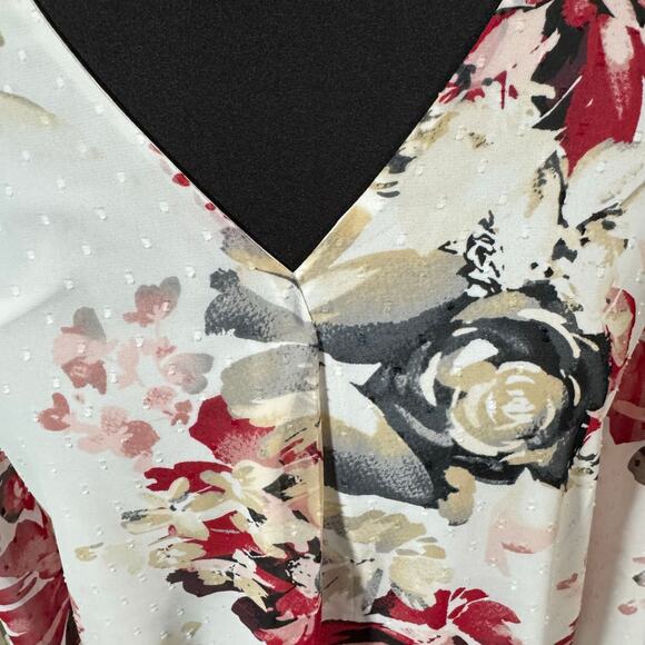 White House Black Market Floral Blouse Lined Sheer Sleeves Womens Size 10 - Picture 6 of 8
